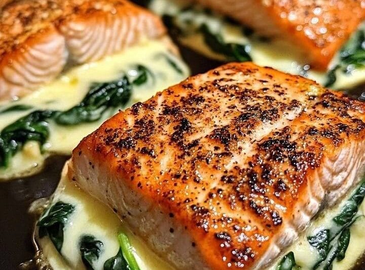 Blackened Salmon Stuffed with Spinach and Parmesan Cheese: A Bold Twist on a Seafood Classic