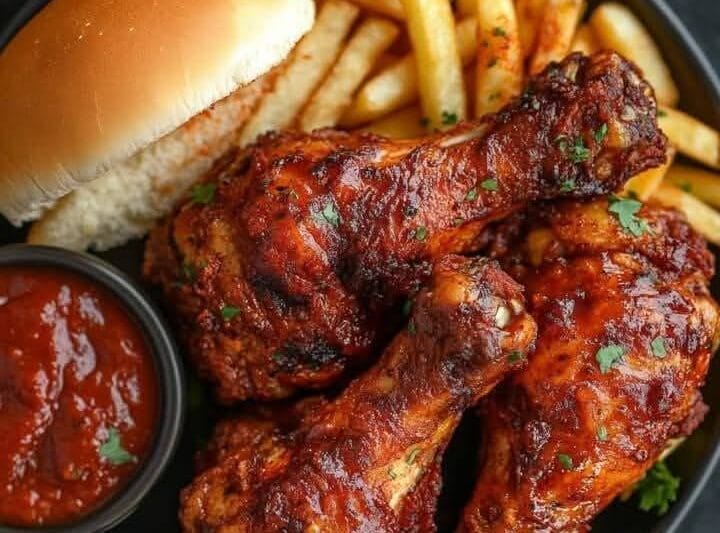 BBQ Chicken Drumsticks with Fries & Buns – A Finger-Licking Feast